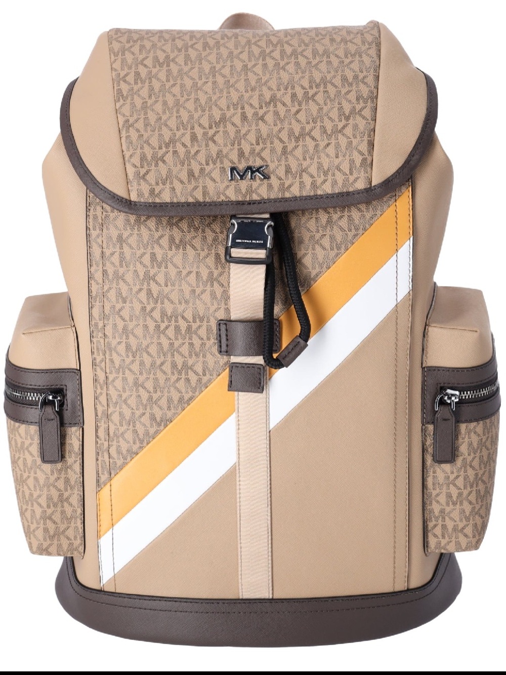 Michael Kors Rivington Logo Stripe Backpack Large Unisex Cargo Gold Rod MK